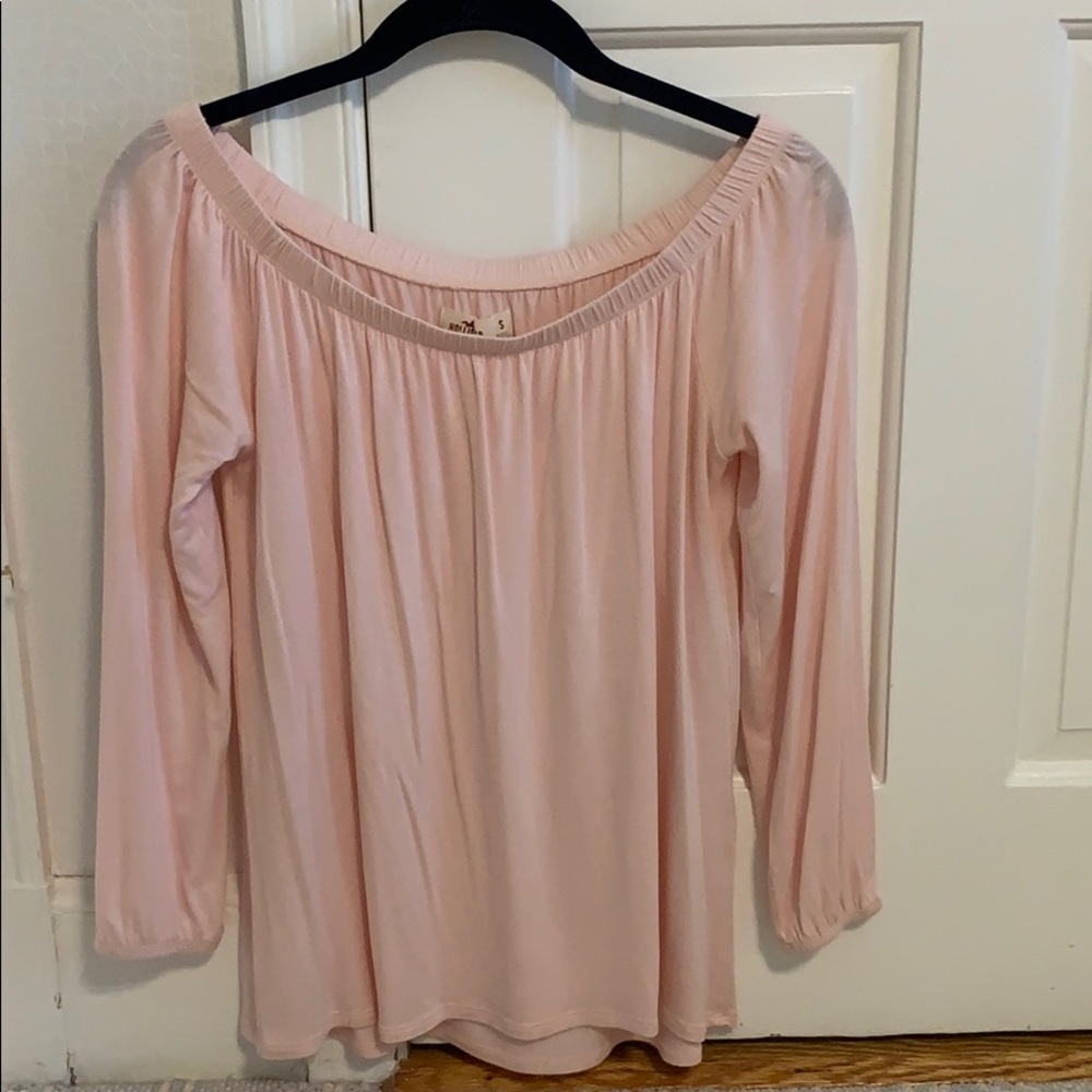 Off the shoulder light pink long sleeve top